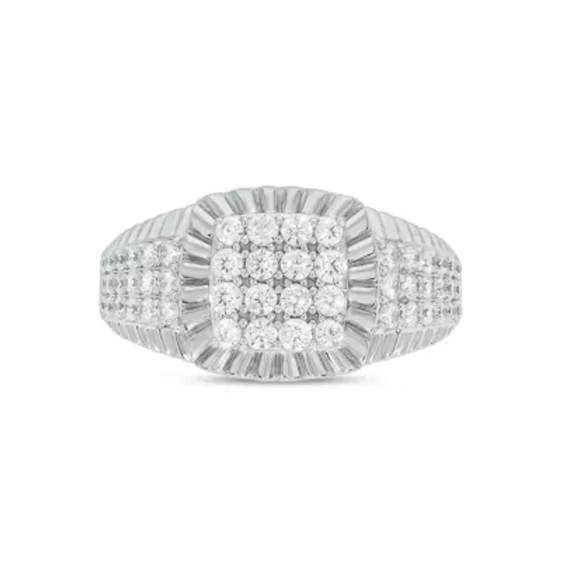 Lab Created 1 Carat Lab-Grown Diamond Featuring a Square Cluster Design Gents Ring Sterling Silver