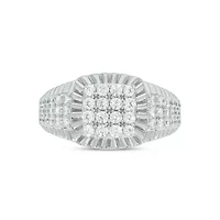 Lab Created 1 Carat Lab-Grown Diamond Featuring a Square Cluster Design Gents Ring Sterling Silver