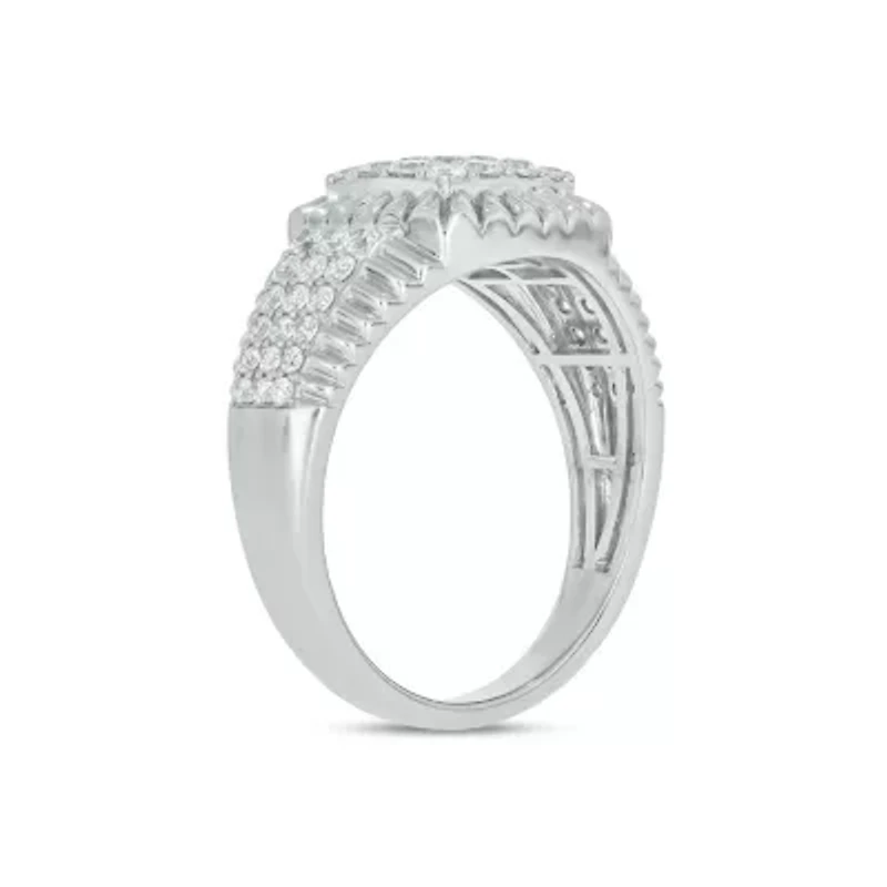 Lab Created 1 Carat Lab-Grown Diamond Featuring a Square Cluster Design Gents Ring Sterling Silver