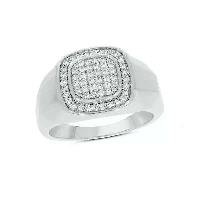 Lab Created 1/2 Carat Lab-Grown Diamond Cushion Halo Brilliance Gents Ring Sterling Silver