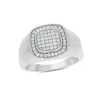 Lab Created 1/2 Carat Lab-Grown Diamond Cushion Halo Brilliance Gents Ring Sterling Silver