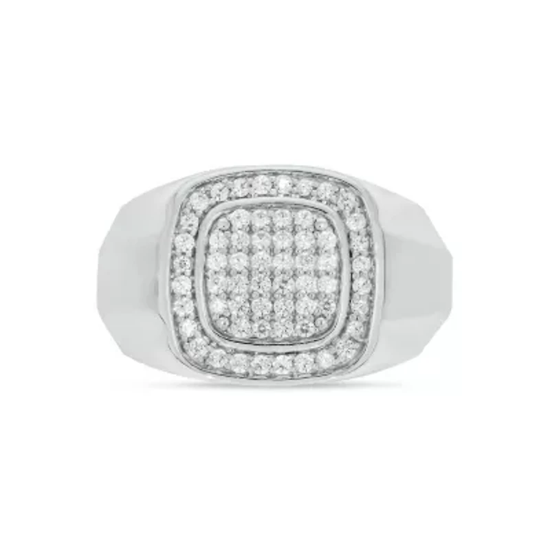 Lab Created 1/2 Carat Lab-Grown Diamond Cushion Halo Brilliance Gents Ring Sterling Silver