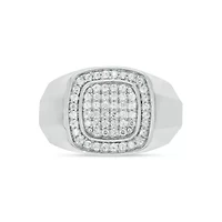 Lab Created 1/2 Carat Lab-Grown Diamond Cushion Halo Brilliance Gents Ring Sterling Silver