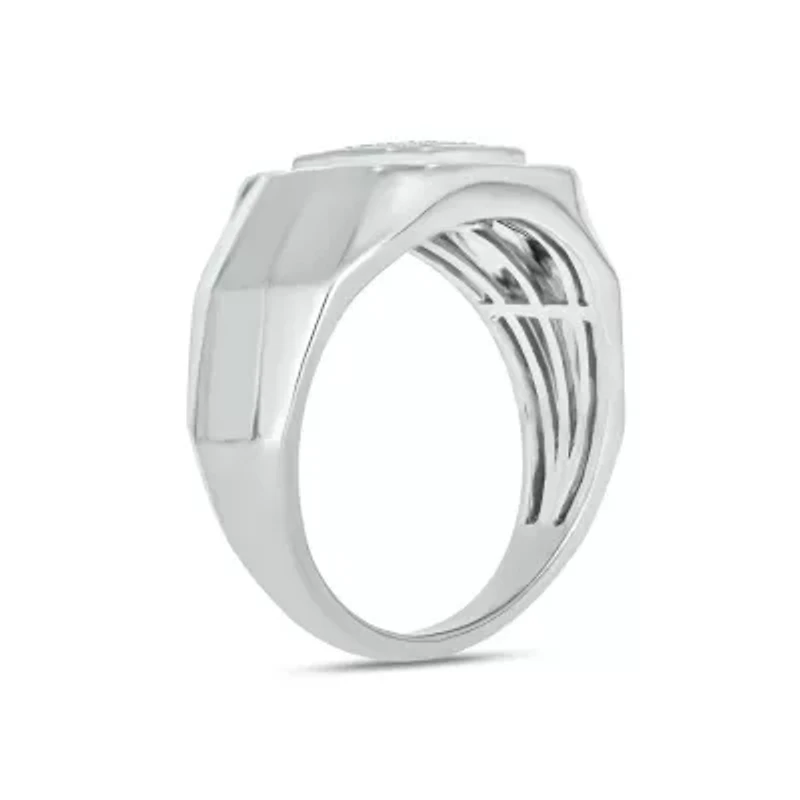 Lab Created 1/2 Carat Lab-Grown Diamond Cushion Halo Brilliance Gents Ring Sterling Silver