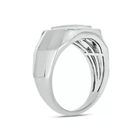 Lab Created 1/2 Carat Lab-Grown Diamond Cushion Halo Brilliance Gents Ring Sterling Silver
