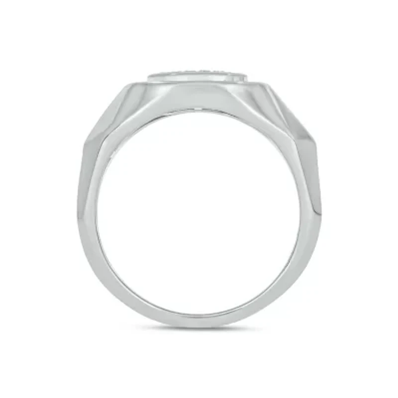 Lab Created 1/2 Carat Lab-Grown Diamond Cushion Halo Brilliance Gents Ring Sterling Silver