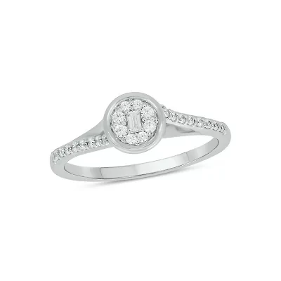 Lab Created 1/5 Carat Lab-Grown Diamond Sparkling Round Halo Promise Ring Sterling Silver