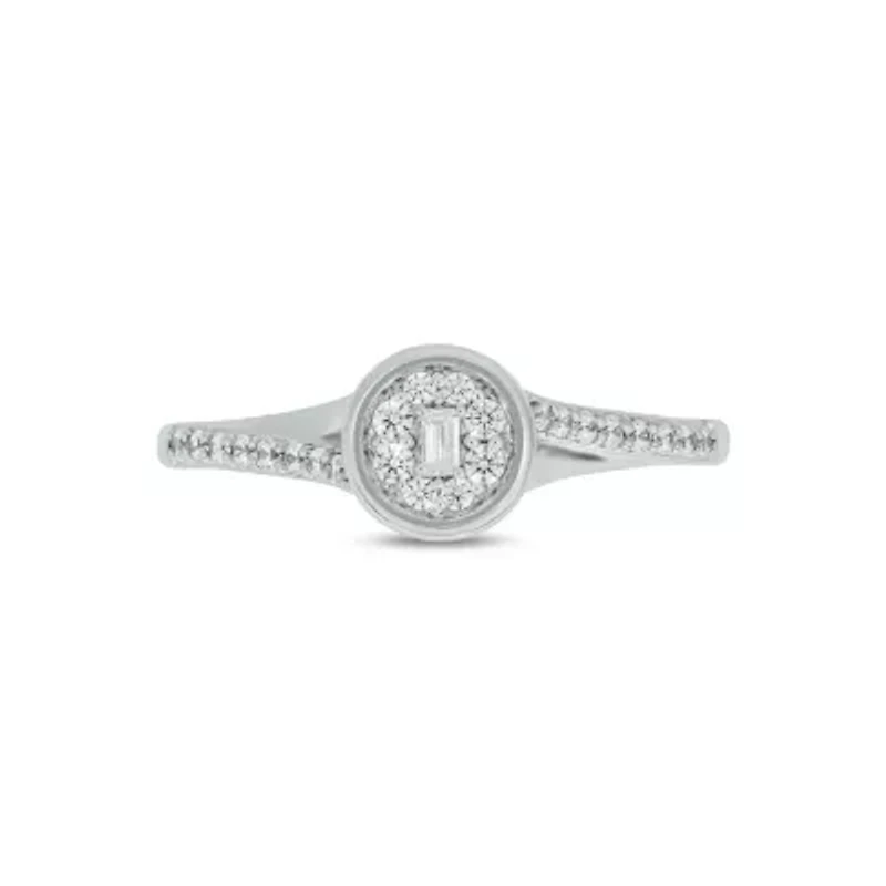 Lab Created 1/5 Carat Lab-Grown Diamond Sparkling Round Halo Promise Ring Sterling Silver