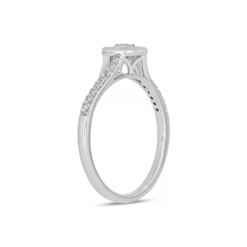 Lab Created 1/5 Carat Lab-Grown Diamond Sparkling Round Halo Promise Ring Sterling Silver