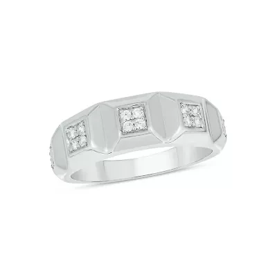 Lab Created 1/6 Carat Lab-Grown Diamond three square-cut diamonds Gents Ring Sterling Silver