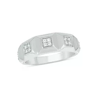 Lab Created 1/6 Carat Lab-Grown Diamond three square-cut diamonds Gents Ring Sterling Silver
