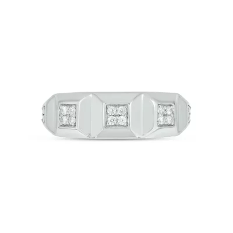 Lab Created 1/6 Carat Lab-Grown Diamond three square-cut diamonds Gents Ring Sterling Silver