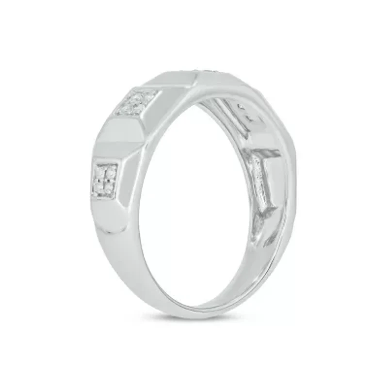 Lab Created 1/6 Carat Lab-Grown Diamond three square-cut diamonds Gents Ring Sterling Silver