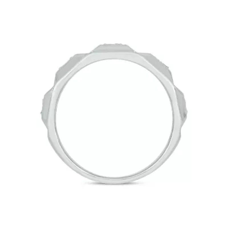 Lab Created 1/6 Carat Lab-Grown Diamond three square-cut diamonds Gents Ring Sterling Silver