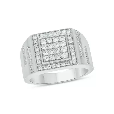 Lab Created 1 Carat Lab-Grown Diamond Featuring a Bold Square Cluster Design Gents Ring Sterling Silver