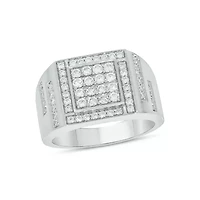 Lab Created 1 Carat Lab-Grown Diamond Featuring a Bold Square Cluster Design Gents Ring Sterling Silver