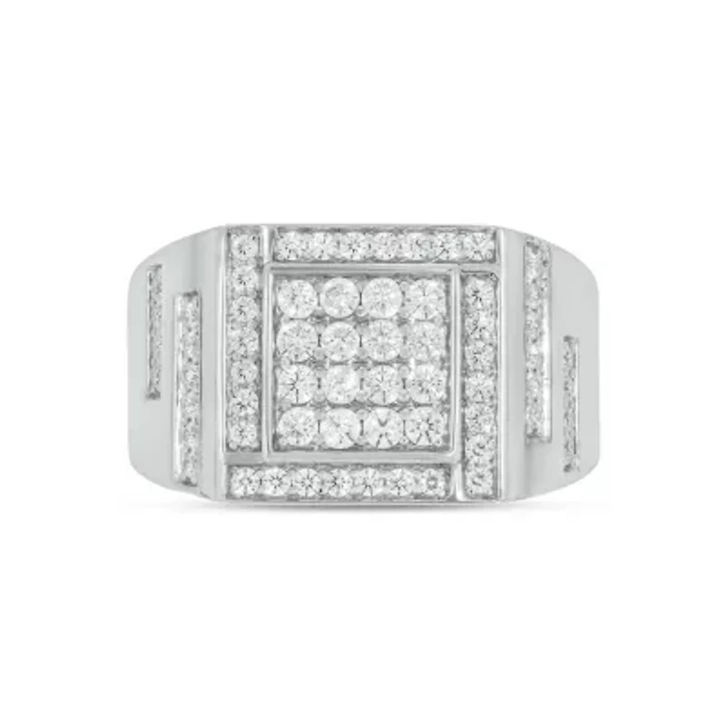 Lab Created 1 Carat Lab-Grown Diamond Featuring a Bold Square Cluster Design Gents Ring Sterling Silver