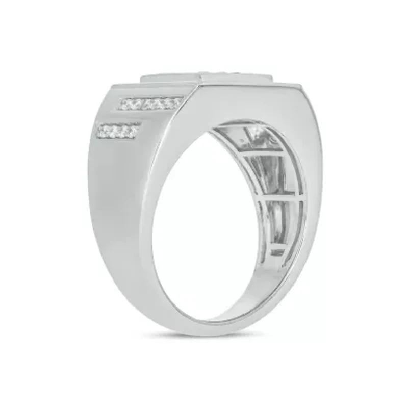 Lab Created 1 Carat Lab-Grown Diamond Featuring a Bold Square Cluster Design Gents Ring Sterling Silver