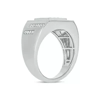 Lab Created 1 Carat Lab-Grown Diamond Featuring a Bold Square Cluster Design Gents Ring Sterling Silver