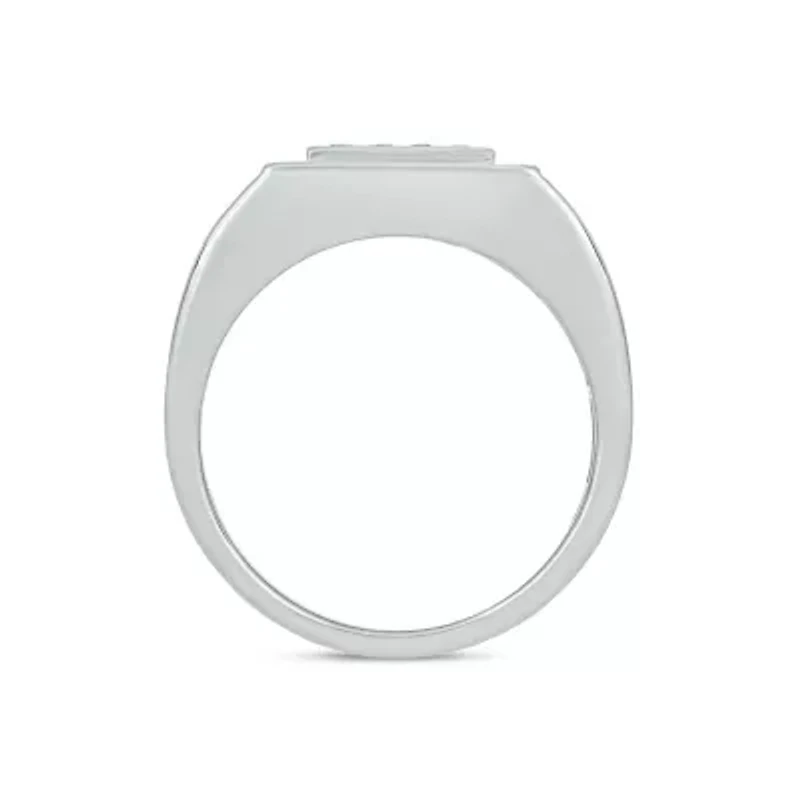 Lab Created 1 Carat Lab-Grown Diamond Featuring a Bold Square Cluster Design Gents Ring Sterling Silver