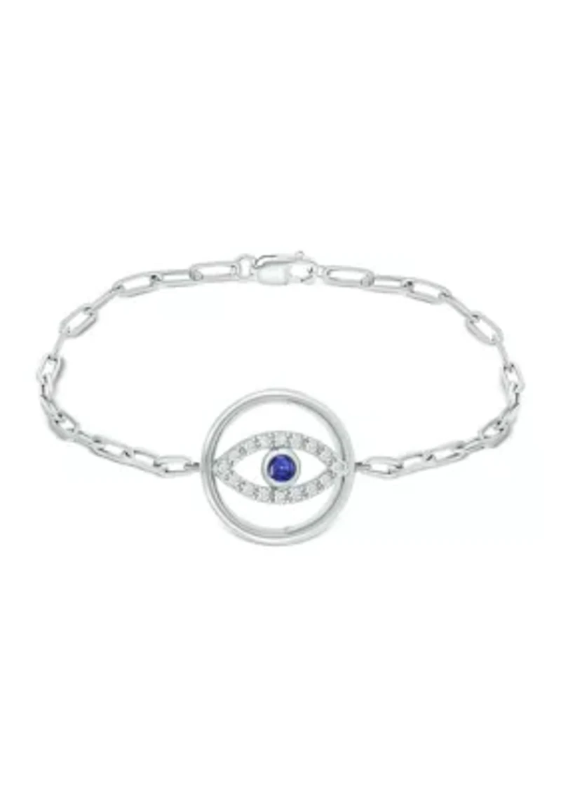 1/6 ct. t.w. Diamond and 1/8 ct. t.w. Created Black Sapphire Evil Eye Paperclip Bracelet in Sterling Silver