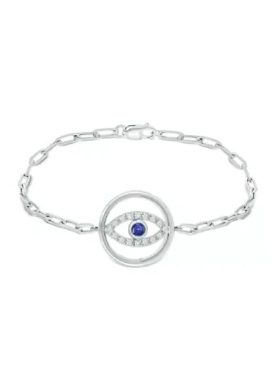 1/6 ct. t.w. Diamond and 1/8 ct. t.w. Created Black Sapphire Evil Eye Paperclip Bracelet in Sterling Silver