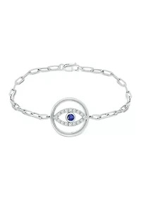 1/6 ct. t.w. Diamond and 1/8 ct. t.w. Created Black Sapphire Evil Eye Paperclip Bracelet in Sterling Silver