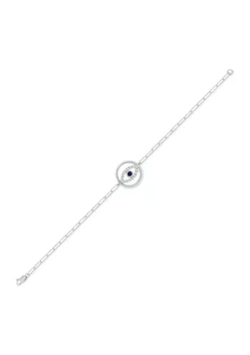 1/6 ct. t.w. Diamond and 1/8 ct. t.w. Created Black Sapphire Evil Eye Paperclip Bracelet in Sterling Silver