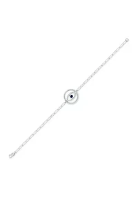 1/6 ct. t.w. Diamond and 1/8 ct. t.w. Created Black Sapphire Evil Eye Paperclip Bracelet in Sterling Silver