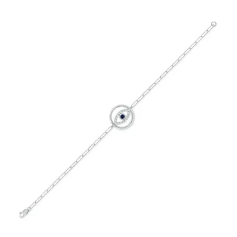 1/6 ct. t.w. Diamond and 1/8 ct. t.w. Created Black Sapphire Evil Eye Paperclip Bracelet in Sterling Silver