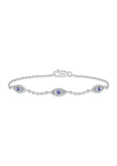 1/5 ct. t.w. Diamond and 1/8 ct. t.w. Created Blue Sapphire Evil Eye Bracelet in Sterling Silver