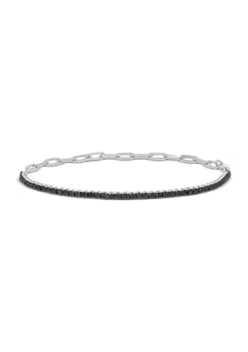 ct. t.w. Black Diamond Paperclip Tenis Bracelet in Sterling Silver