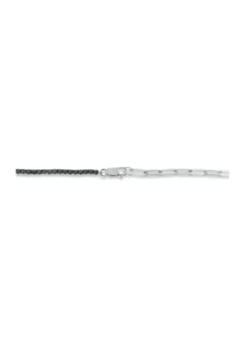 ct. t.w. Black Diamond Paperclip Tenis Bracelet in Sterling Silver