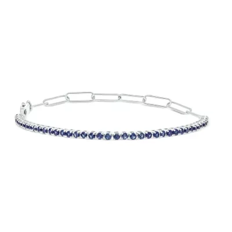 Lab Created 1.50 ct. t.w. Created Blue Sapphire Paperclip Tenis Bracelet in Sterling Silver