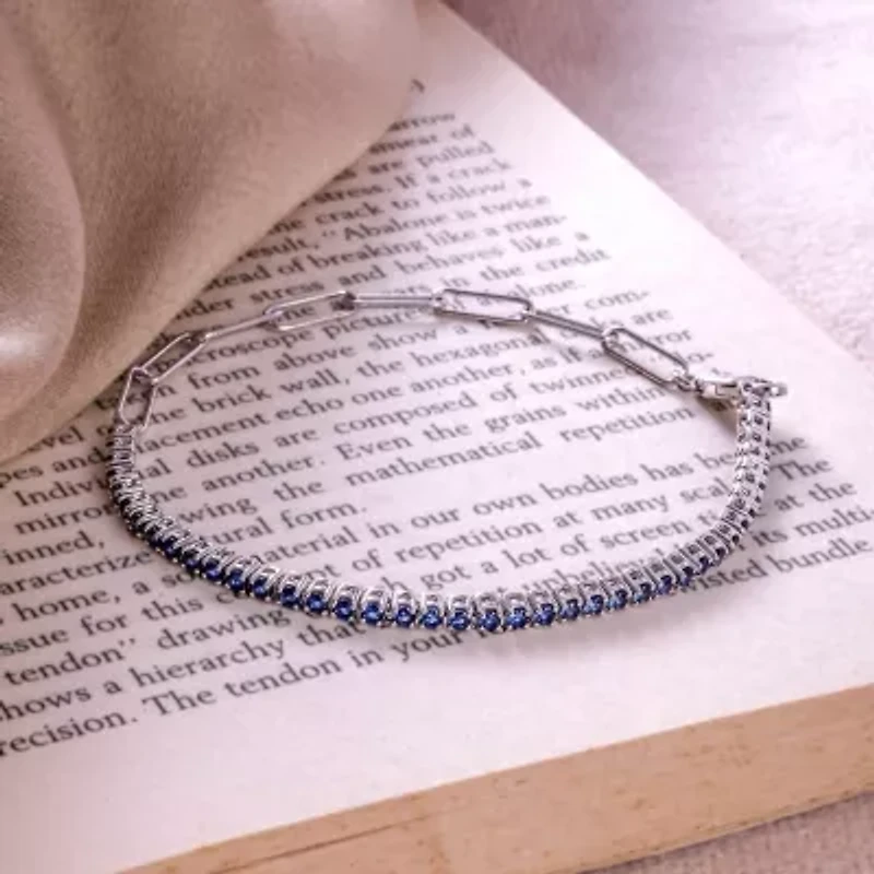 Lab Created 1.50 ct. t.w. Created Blue Sapphire Paperclip Tenis Bracelet in Sterling Silver