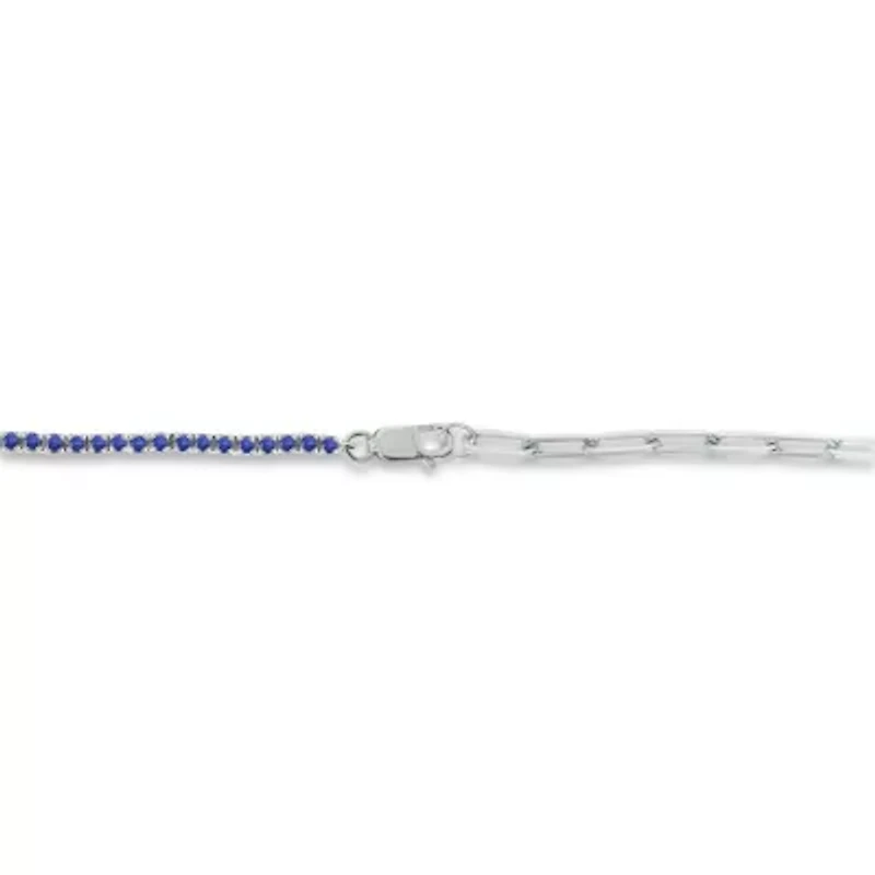 Lab Created 1.50 ct. t.w. Created Blue Sapphire Paperclip Tenis Bracelet in Sterling Silver