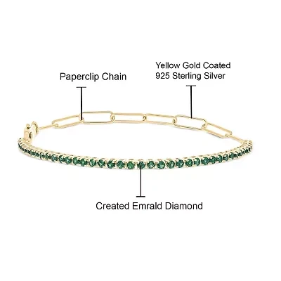 Lab Created 1.50 ct. t.w. Created Emerald Paperclip Tenis Bracelet in Sterling Silver