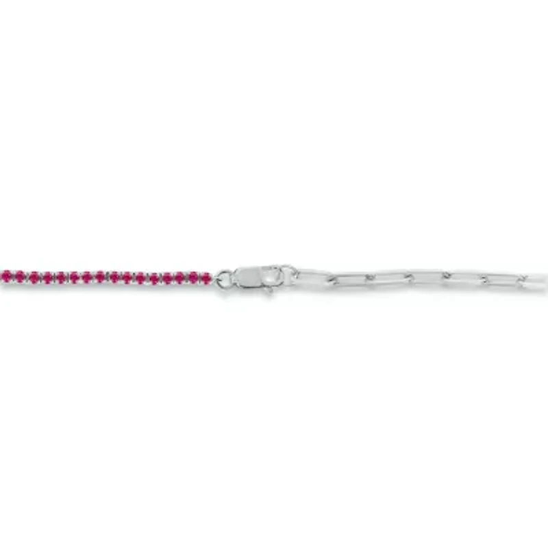 Lab Created 1.50 ct. t.w. Created Ruby Paperclip Tenis Bracelet in Sterling Silver