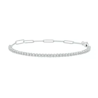 Lab Created 1.50 ct. t.w. Created Sapphire Paperclip Tenis Bracelet in Sterling Silver