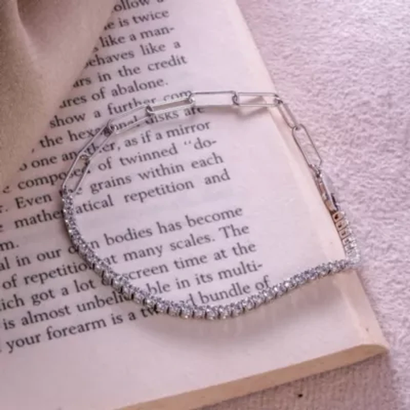 Lab Created 1.50 ct. t.w. Created Sapphire Paperclip Tenis Bracelet in Sterling Silver