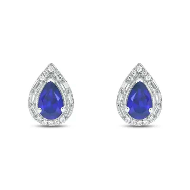 1/6 ct. t.w. Diamond and 1.15 ct. t.w. Created Blue Sapphire Pear Earring in Sterling Silver
