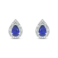 1/6 ct. t.w. Diamond and 1.15 ct. t.w. Created Blue Sapphire Pear Earring in Sterling Silver