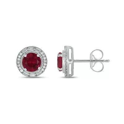 1/6 ct. t.w. Diamond and 2.0 ct. t.w. Created Ruby Stud Earring in Sterling Silver