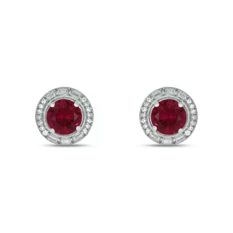 1/6 ct. t.w. Diamond and 2.0 ct. t.w. Created Ruby Stud Earring in Sterling Silver