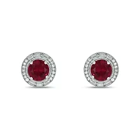 1/6 ct. t.w. Diamond and 2.0 ct. t.w. Created Ruby Stud Earring in Sterling Silver