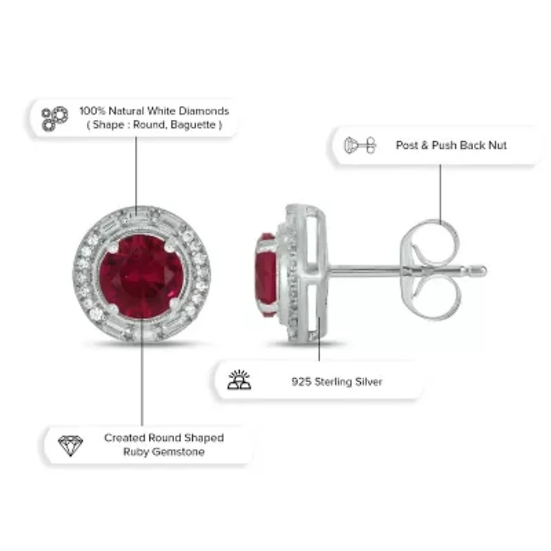 1/6 ct. t.w. Diamond and 2.0 ct. t.w. Created Ruby Stud Earring in Sterling Silver