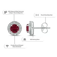 1/6 ct. t.w. Diamond and 2.0 ct. t.w. Created Ruby Stud Earring in Sterling Silver