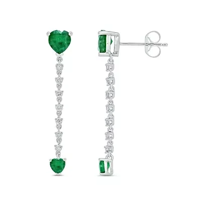 1/3 ct.t.w Diamond Linear Heart Shape Colorstone Earring in 14K Gold