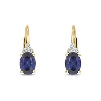 1/10 carat, Diamond Blue Sapphire And White Diamond Leverback  Earring in 14K Yellow Gold