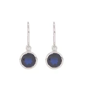 Diamond Accent Round Blue Sapphire And White Diamond Leverback Earring in 14K White Gold